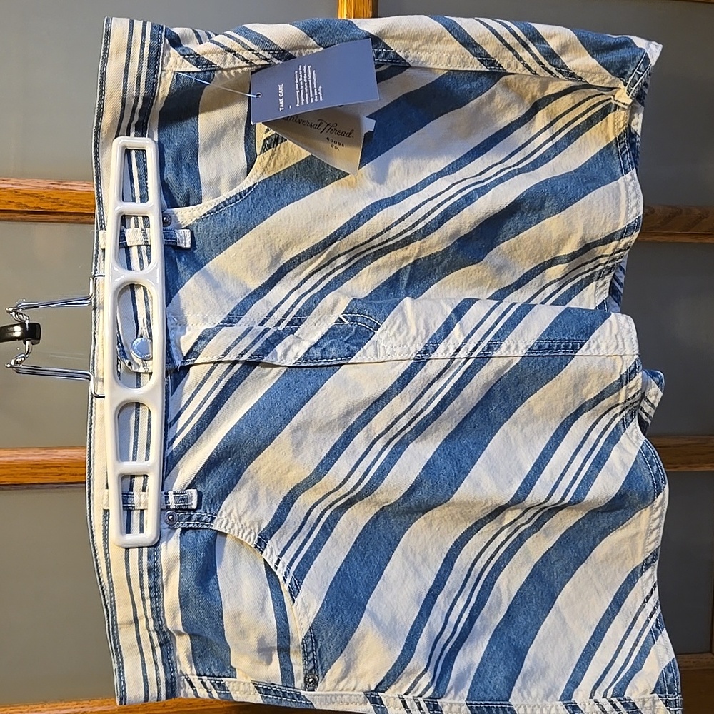 Universal Thread Size 10 Womens White and Blue Striped Mini Skirt - Picture 5 of 16